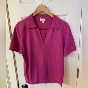 J Crew With Cashmere Polo Sweater Pink Short Sleeve Vneck Preppy Womens Large